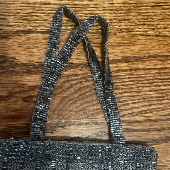 Gray / Silver Beaded Handbag with Magnetic Snap Closure - Picture 3 of 8
